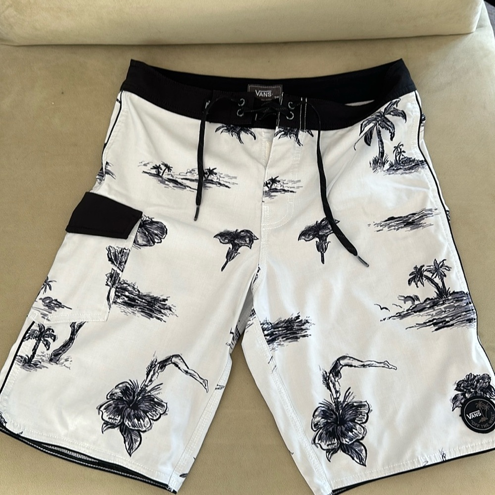 Vans Black and White Tropical Board Shorts